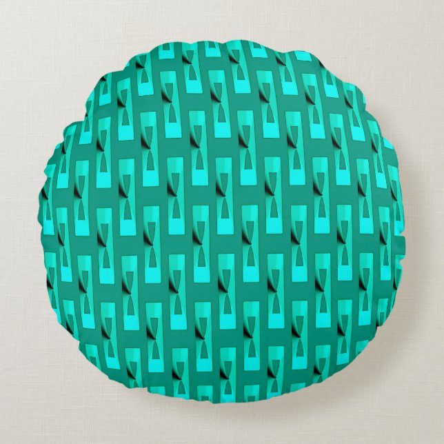 Art Deco Metallic Geometric - Peacock and Teal Round Pillow (Front)