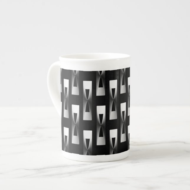 Art Deco Metallic Geometric - Silver and Black Bone China Mug (Front Left)