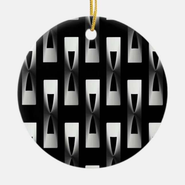 Art Deco Metallic Geometric - Silver and Black Ceramic Ornament (Front)