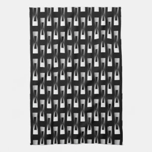 Art Deco Metallic Geometric - Silver and Black Kitchen Towel