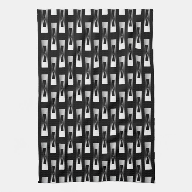 Art Deco Metallic Geometric - Silver and Black Kitchen Towel (Vertical)