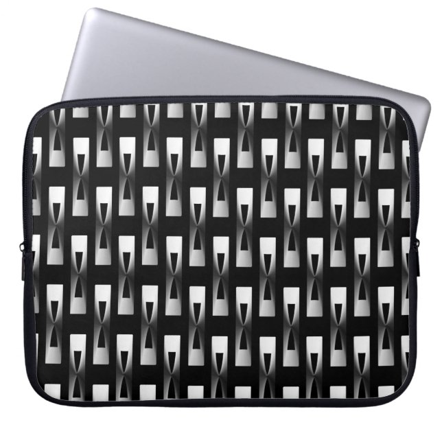 Art Deco Metallic Geometric - Silver and Black Laptop Sleeve (Front)