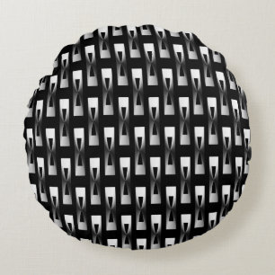 Art Deco Metallic Geometric - Silver and Black Round Pillow
