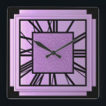Art Deco, metallic orchid Square Wall Clock<br><div class="desc">Art Deco,  metallic orchid,  3-d effect wall clock with black numbers - digital graphics</div>