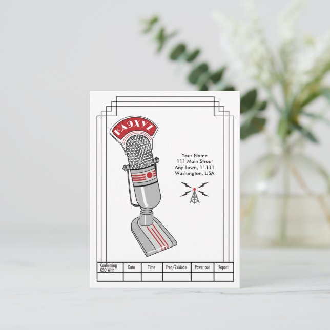 Art Deco Microphone and Transmitter QSL Postcard (Standing Front)