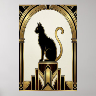 Art Deco Minimalist Noir Archway Cat Poster