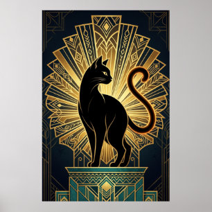 Art Déco Minimaliste Profil de Chat sur Toile