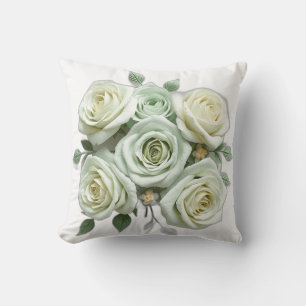 Art Deco Mint Green Floral Roses Throw Pillow