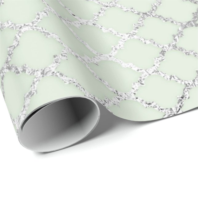 Art Deco Mint Green Silver Quatrefoil Vip Wrapping Paper (Roll Corner)