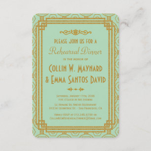 Art Deco Mint Rehearsal Dinner Invites
