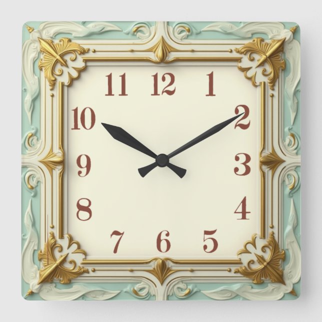 Art Deco Mint Square Wall Clock (Front)