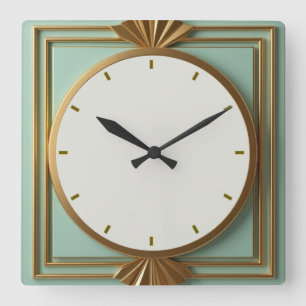 Art Deco Mint Square Wall Clock