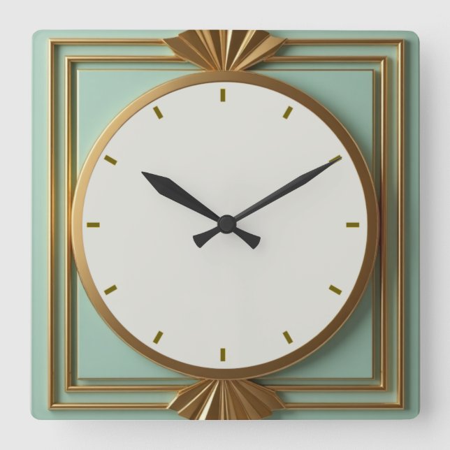 Art Deco Mint Square Wall Clock (Front)