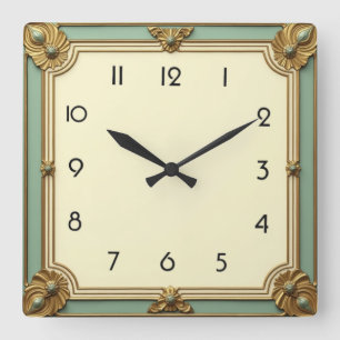 Art Deco Mint Square Wall Clock
