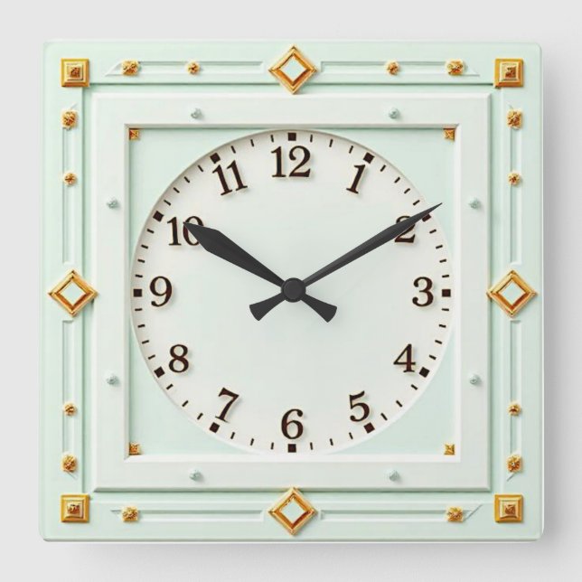 Art Deco Mint Square Wall Clock (Front)