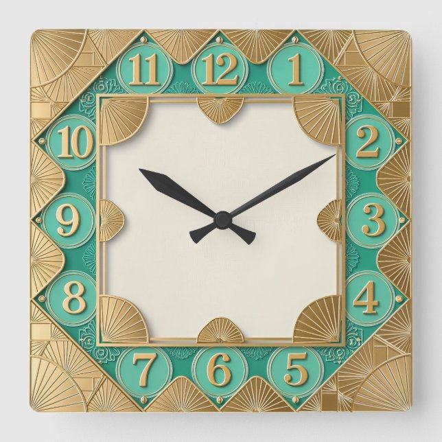 Art Deco Mint Square Wall Clock (Front)