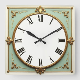 Art Deco Mint Square Wall Clock