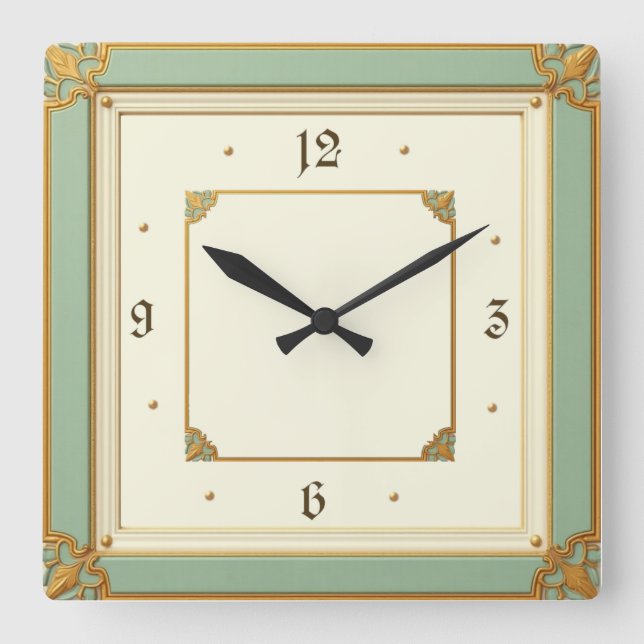 Art Deco Mint Square Wall Clock (Front)