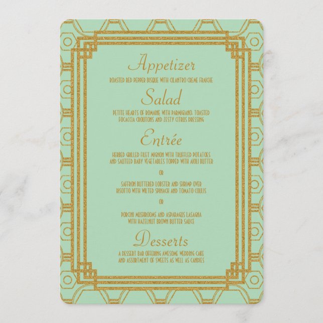 Art Deco Mint Wedding Menu (Front)