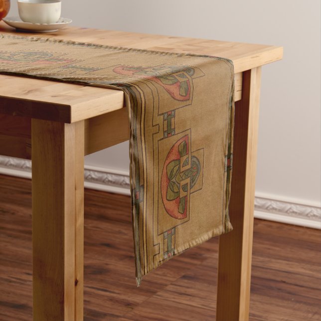 Art Deco, Mission or Craftsman Style Floral Frieze Short Table Runner (In Situ)