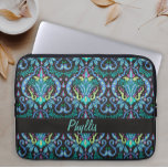 Art Deco Modern Black Turquoise Name Personalized Laptop Sleeve<br><div class="desc">Personalize a fashionable and stylish laptop case with your name for a beautiful fashion statement or change to a monogram. You can delete the personalization if you don't want it. The design is created with the bold colours of black and turquoise teal blue with touches of magenta and chartreuse lime...</div>