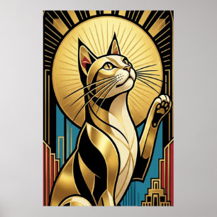 Art Deco Modern Golden Tuxedo Cat Wall Art