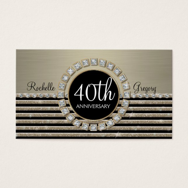 Art Deco Modern Horizontal Stripe Glitter 40th (Front)