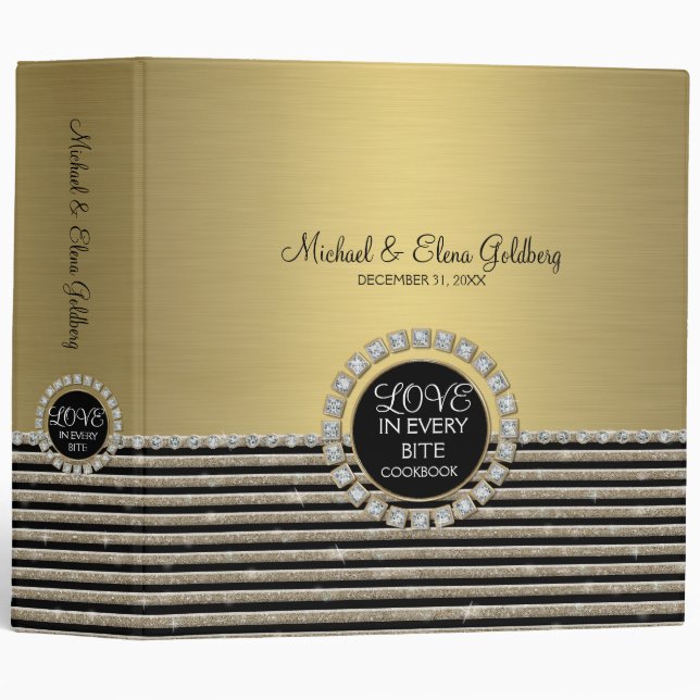 Art Deco Modern Horizontal Stripe Glitter Look Binder (Front/Spine)