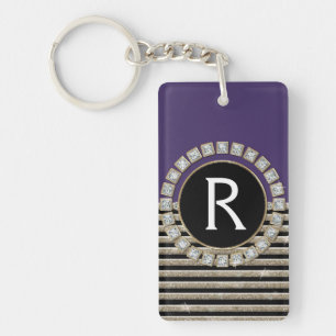 Art Deco Modern Horizontal Stripe Glitter Look Keychain