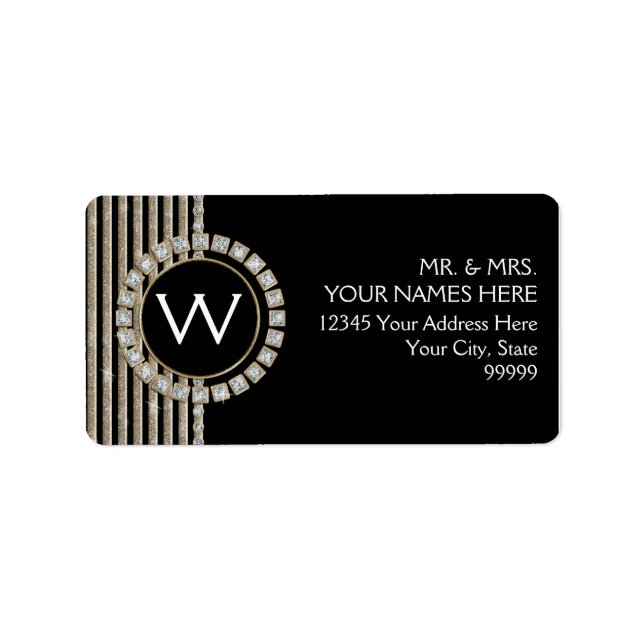 Art Deco Modern Horizontal Stripe Glitter Look Label (Front)
