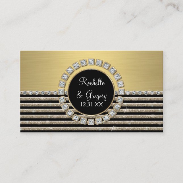 Art Deco Modern Horizontal Stripe Glitter Look Place Card (Front)