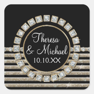 Art Deco Modern Horizontal Stripe Glitter Look Square Sticker