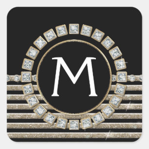 Art Deco Modern Horizontal Stripe Glitter Look Square Sticker