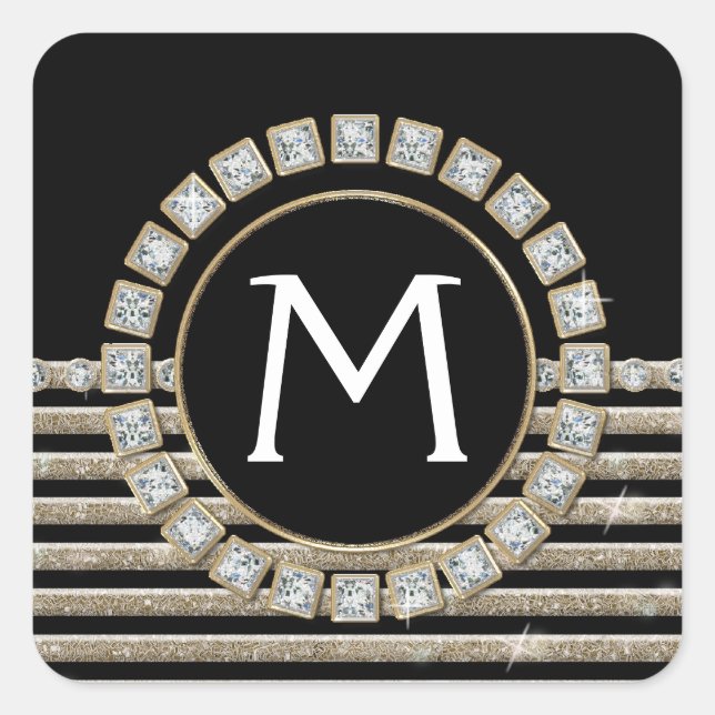 Art Deco Modern Horizontal Stripe Glitter Look Square Sticker (Front)