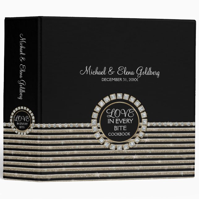 Art Deco Modern Horizontal Striped Wedding Set Binder (Front/Spine)