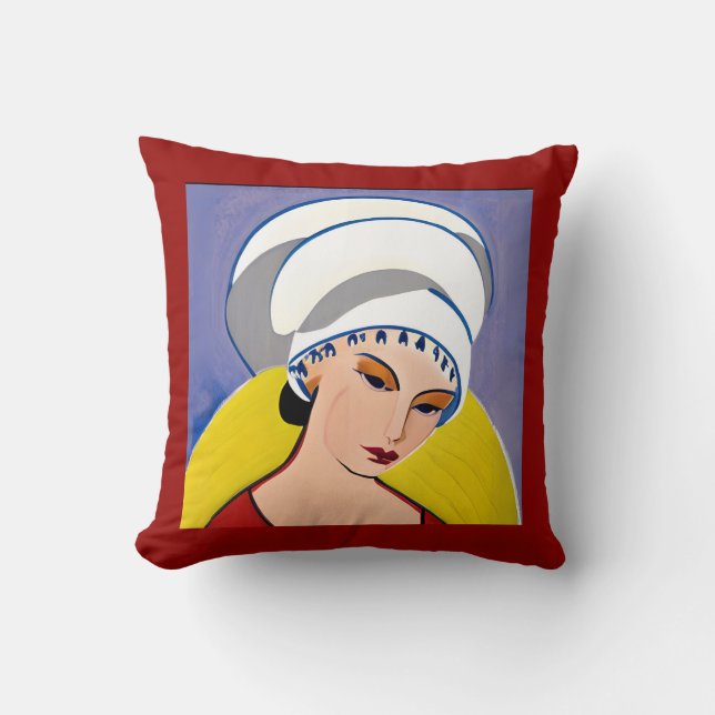 Art Deco Modern Lady in a Turban Throw Pillow (Front)