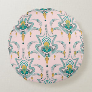 Art deco modern pattern graphic ornament. Abstract Round Pillow