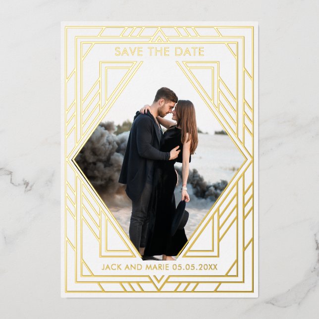 Art Deco Modern Save the Date Foil Holiday Card (Front)