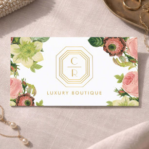 Art Deco Monogram Boutique Floral Design Business Card