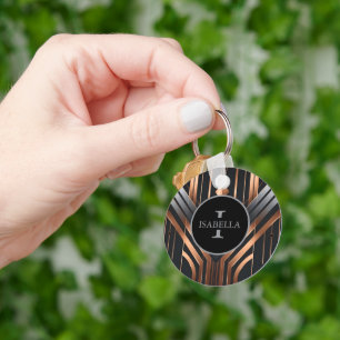 Art Deco Monogram Circle Name Design Keychain
