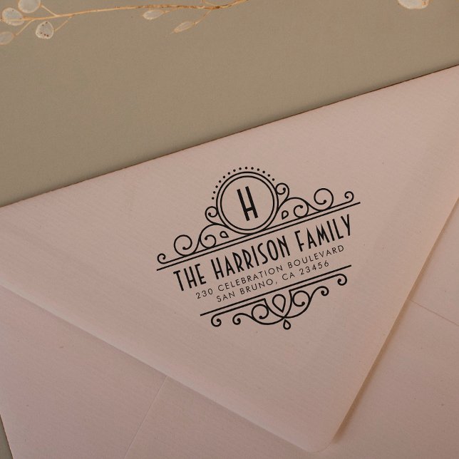 Art Deco Monogram | Custom Name & Return Address Rubber Stamp (Creator Uploaded)