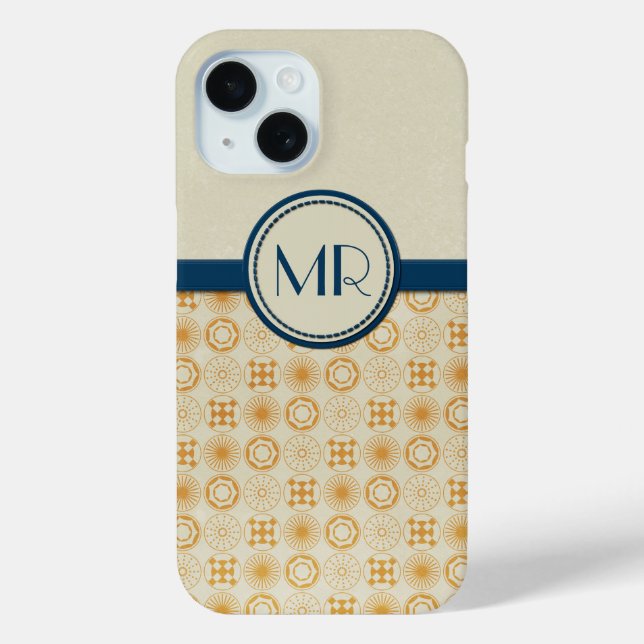 Art Deco Monogram Geometric Circles Orange | Blue Case-Mate iPhone Case (Back)