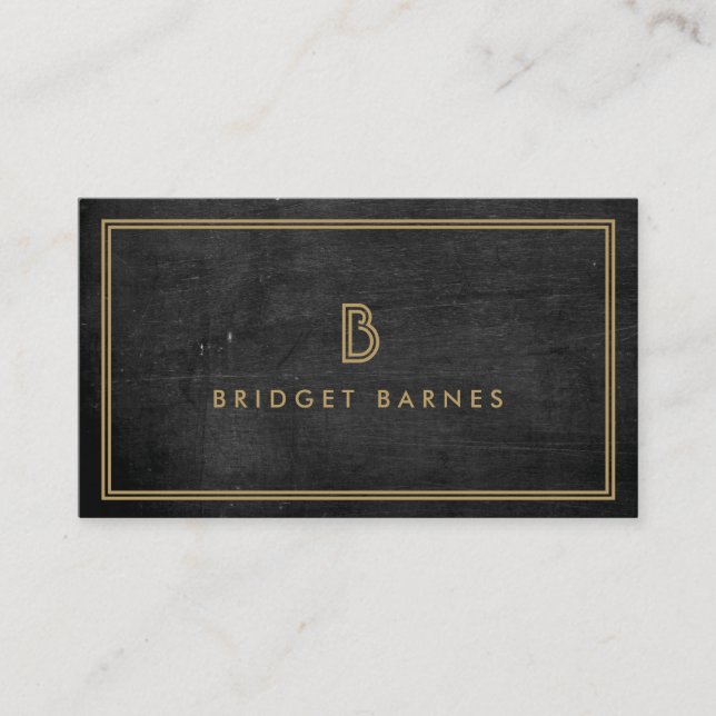 ART DECO MONOGRAM INITIAL LOGO in GOLD on DK WOOD Business Card (Front)