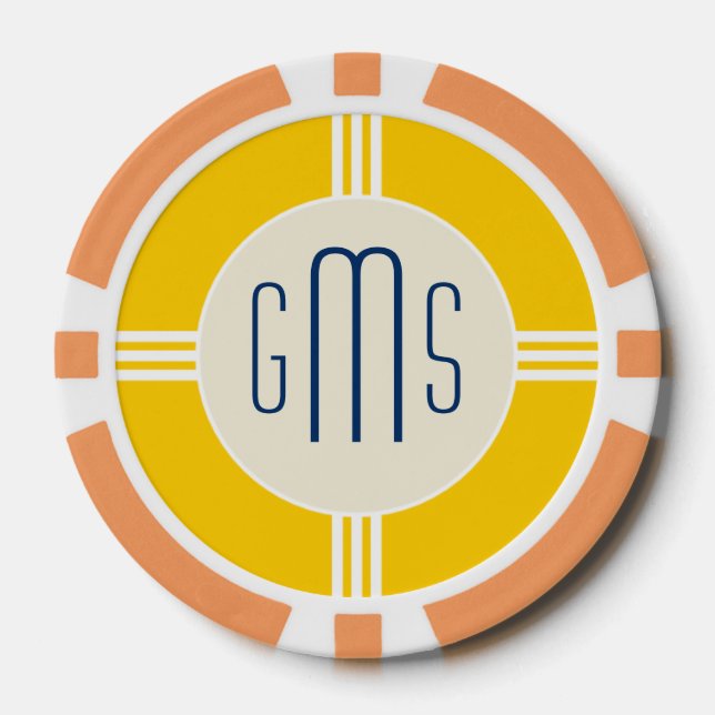 Art Deco Monogram Initials Personalized Poker Chip (Front)