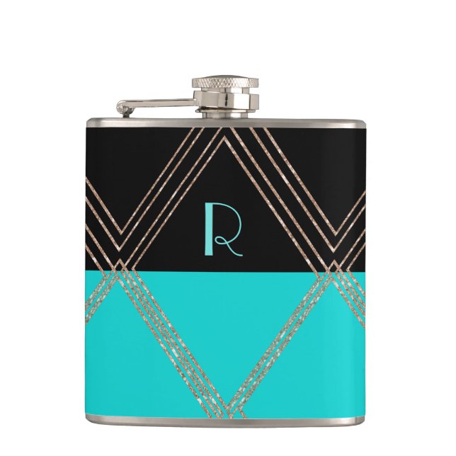 Art Deco Monogrammed Custom Flask (Front)