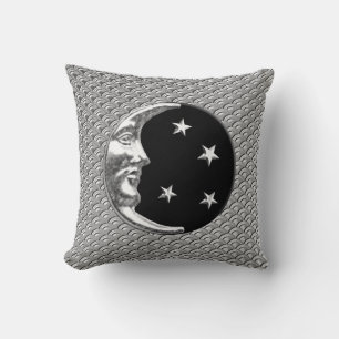 Art Deco Moon and stars -  Black and Silver Throw Pillow