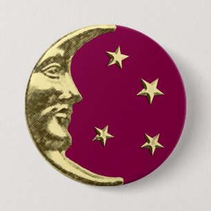 Art Deco Moon and Stars - Burgundy and Gold 3 Inch Round Button