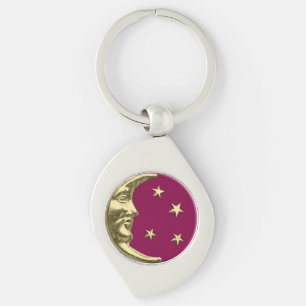 Art Deco Moon and Stars - Burgundy and Gold Keychain