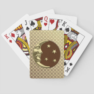 Art Deco Moon and Stars, Chocolate Brown & Gold Playing Cards