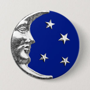 Art Deco Moon and Stars - Cobalt Blue and Silver 3 Inch Round Button